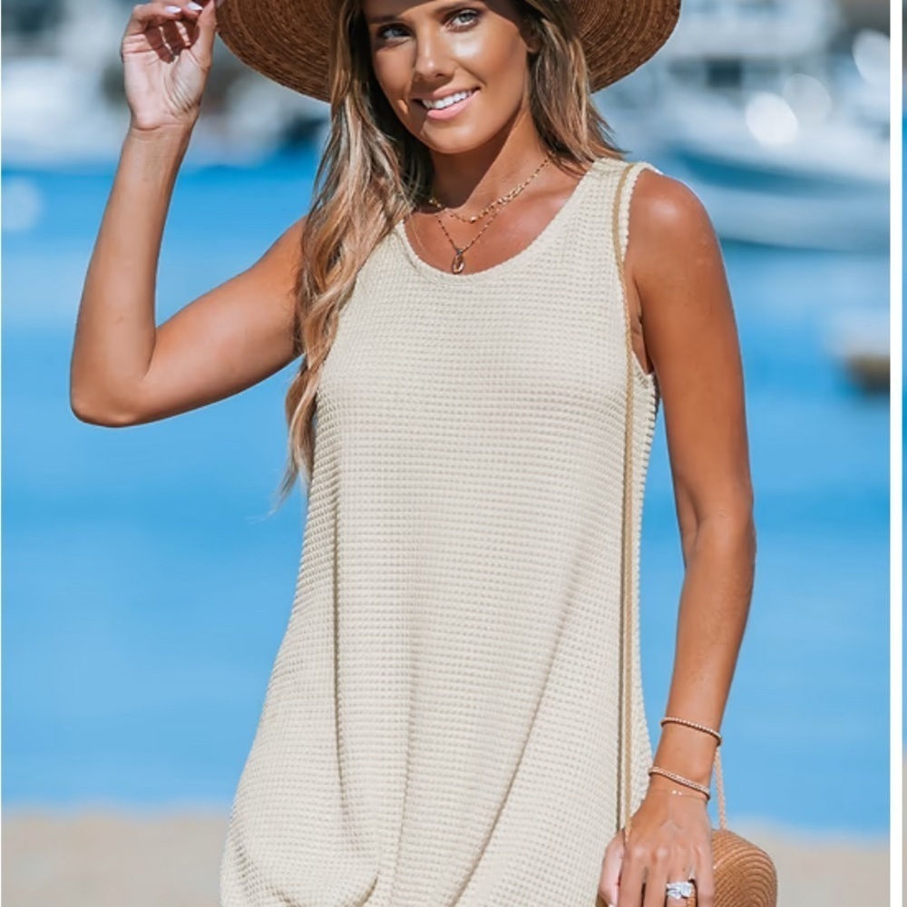 Cupshe Gray Ribbed Tie Front Tank Top
